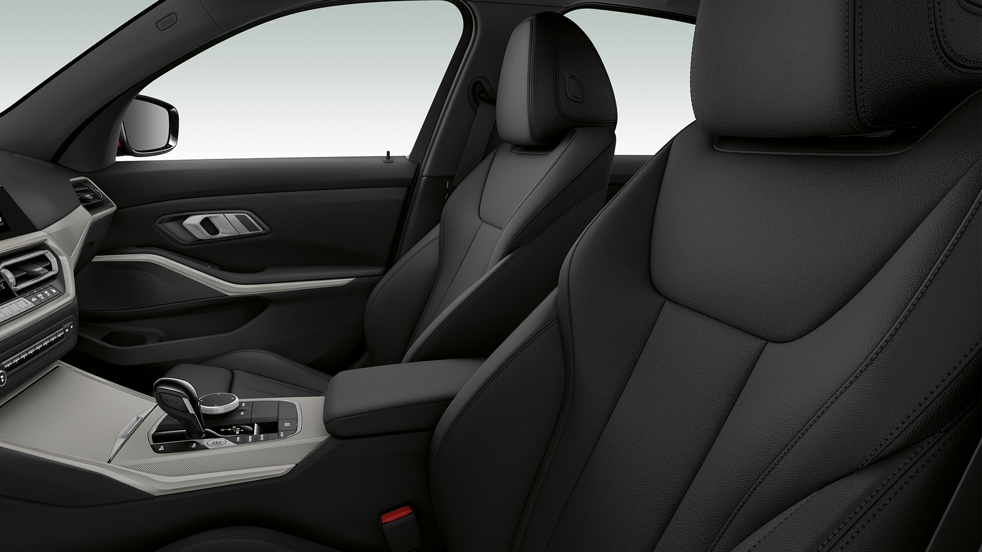 BMW serije 3 Limuzina, Model Advantage prednja sjedala. Bočni detaljan prikaz prednjih sjedala BMW-a serije 3 Limuzina sa značajkama modela Advantage.