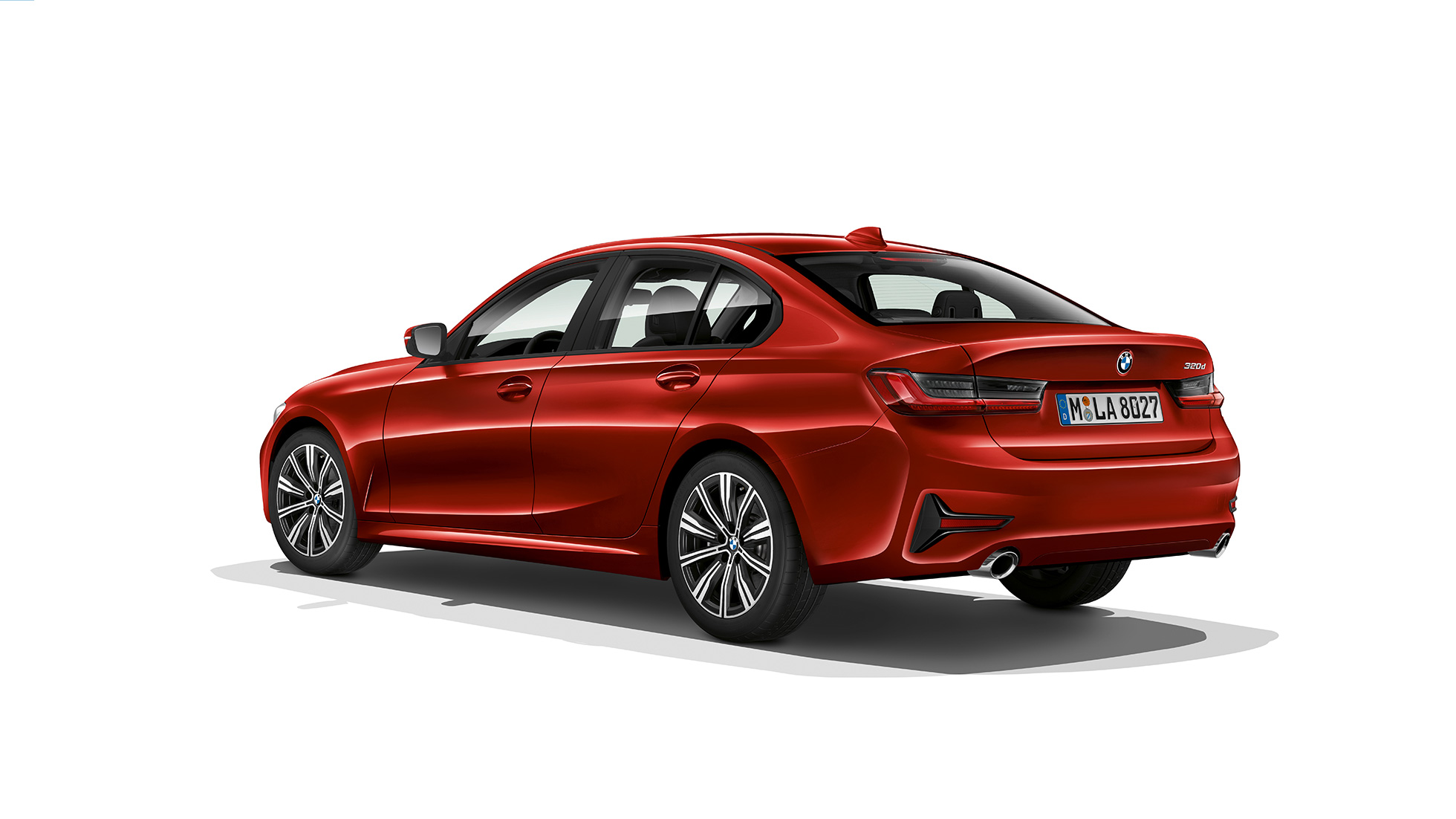 BMW serije 3 Limuzina, Model Advantage stražnji kraj. Tročetvrtinski prikaz stražnjeg kraja BMW-a serije 3 limuzina sa značajkama modela Advantage.