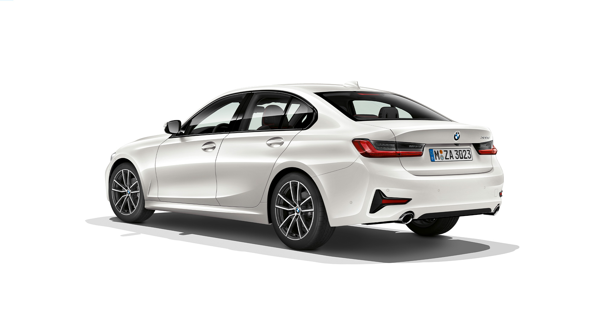 BMW serije 3 Limuzina, Model Sport Line stražnji kraj. Tročetvrtinski prikaz stražnjeg kraja BMW-a serije 3 limuzina sa značajkama modela Sport Line.