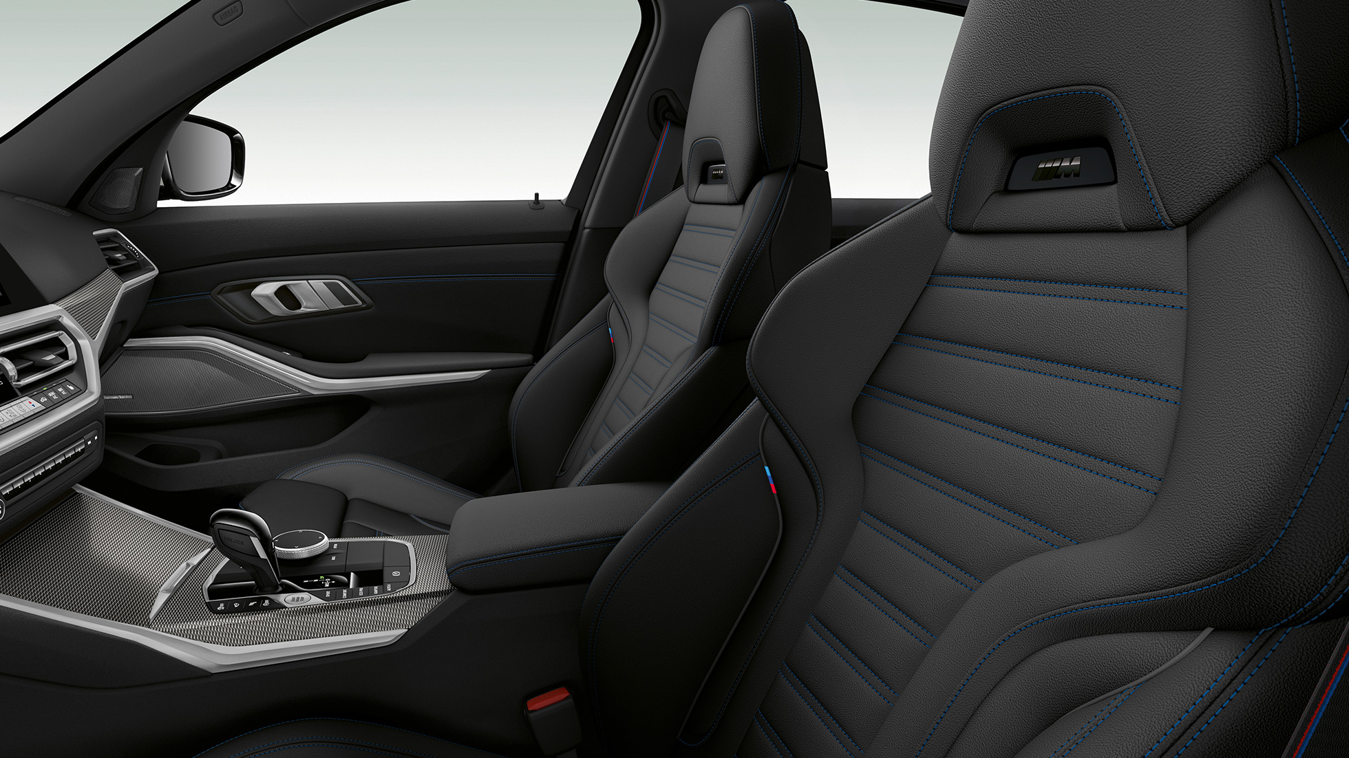 BMW serije 3 Limuzina, Model M Sport prednja sjedala Bočni detaljan prikaz prednjih sjedala BMW-a serije 3 Limuzina sa značajkama modela M Sport.