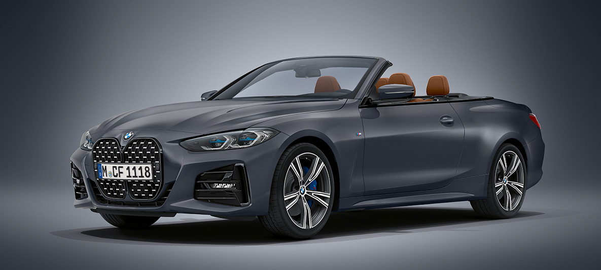 BMW serije 4 Cabrio Individual Frozen Deep Grey metalik G23 2020 BMW serije 4 Cabrio Individual Frozen Deep Grey metalik G23 2020 tročetvrtinski prednji prikaz u mirovanju