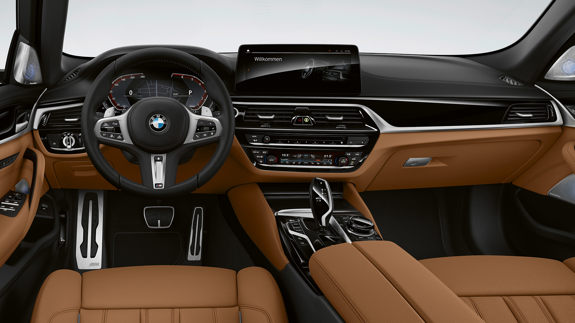 Kokpit BMW serije 5 Touring G31 M Sport paket Kokpit BMW serije 5 Touring 530e G31 2020 M Sport paket koža ‘Dakota’ Cognac ekskluzivni prošivi s kontrastnim trakama