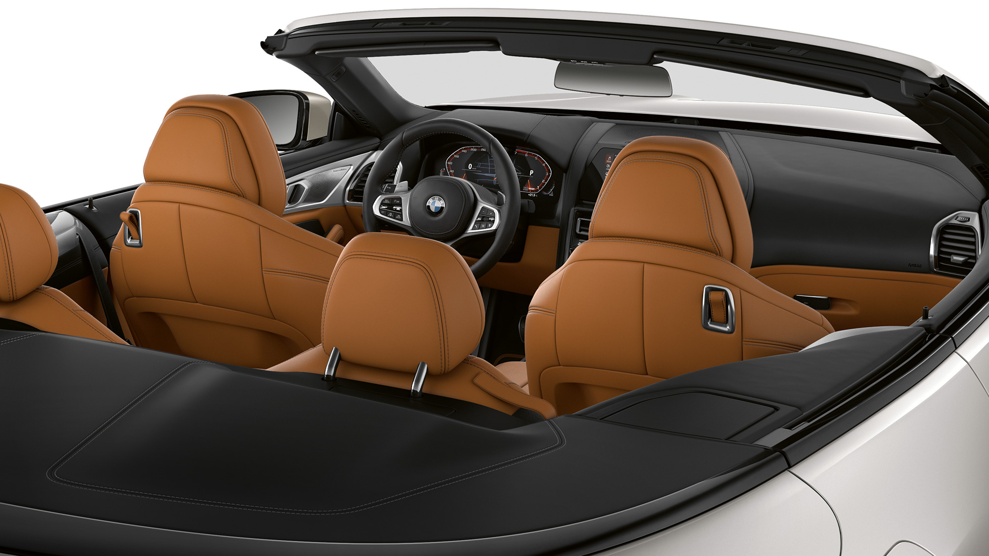 BMW M850i xDrive, unutrašnjost, s otvorenim mekim krovom. BMW M850i xDrive, unutrašnjost, s otvorenim mekim krovom.