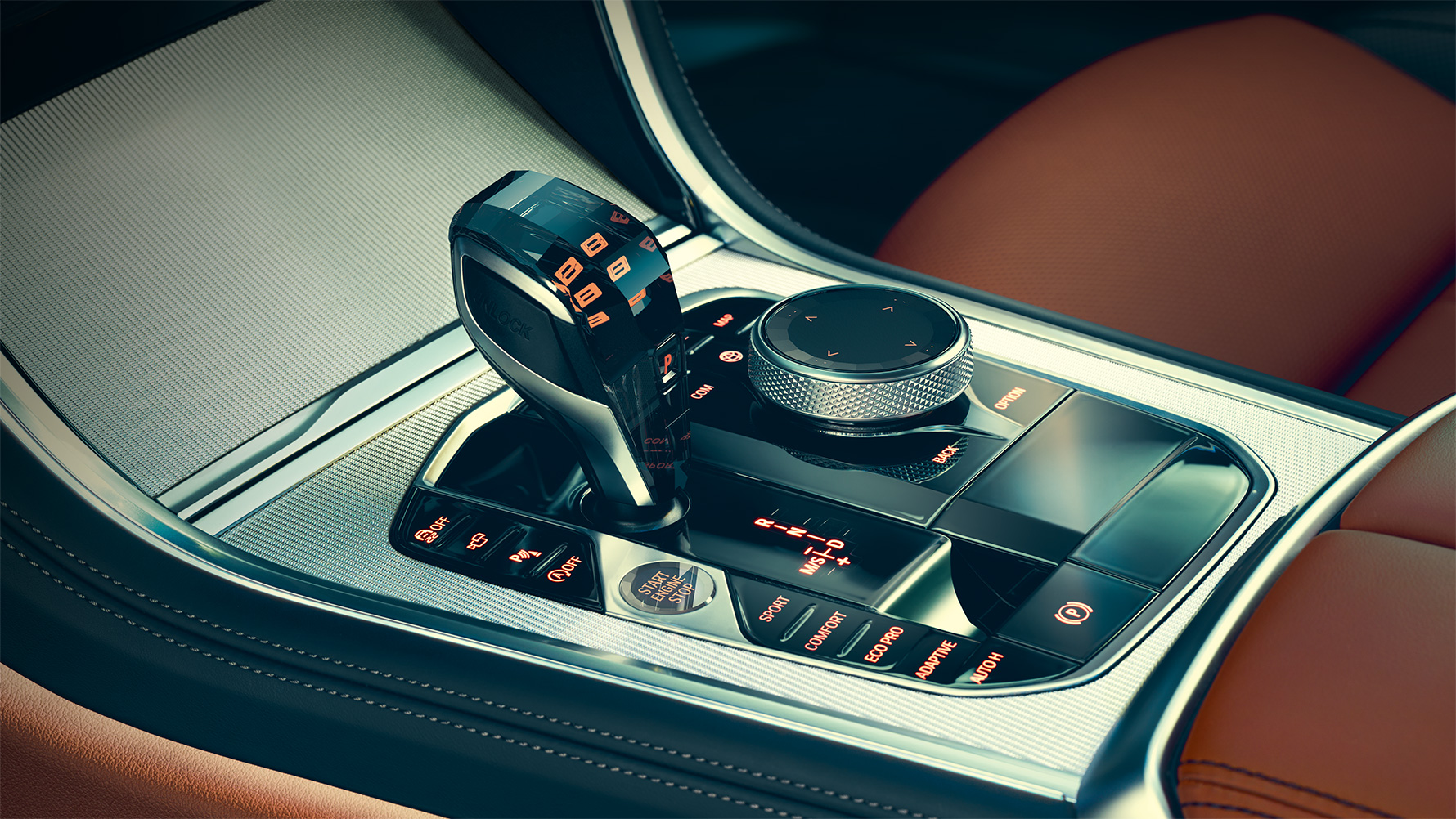 BMW serije 8 Coupé, staklene aplikacije Detaljan prikaz staklenih aplikacija u unutrašnjosti BMW-a serije 8 Coupé.