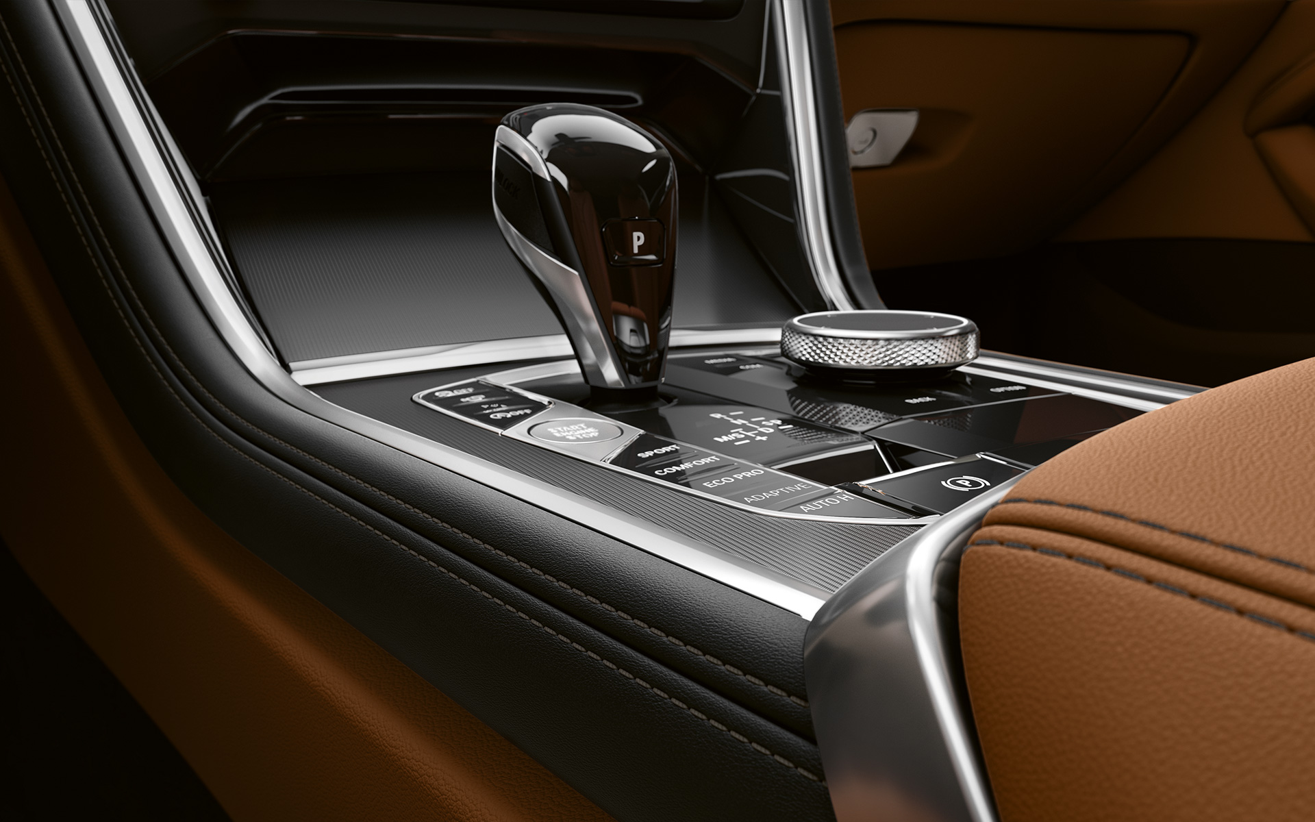 BMW serije 8 Coupé, središnja konzola Detaljan prikaz središnje konzole BMW-a serije 8 Coupé.