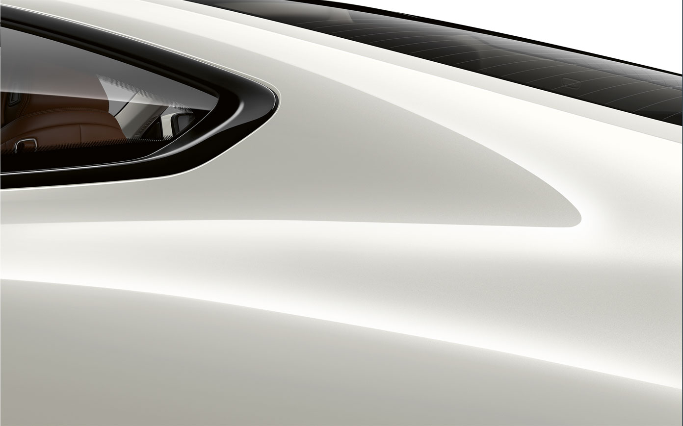 BMW serije 8 Coupé, C stup. Detaljan prikaz C stupa BMW-a serije 8 Coupé u Mineral White metalik boji.