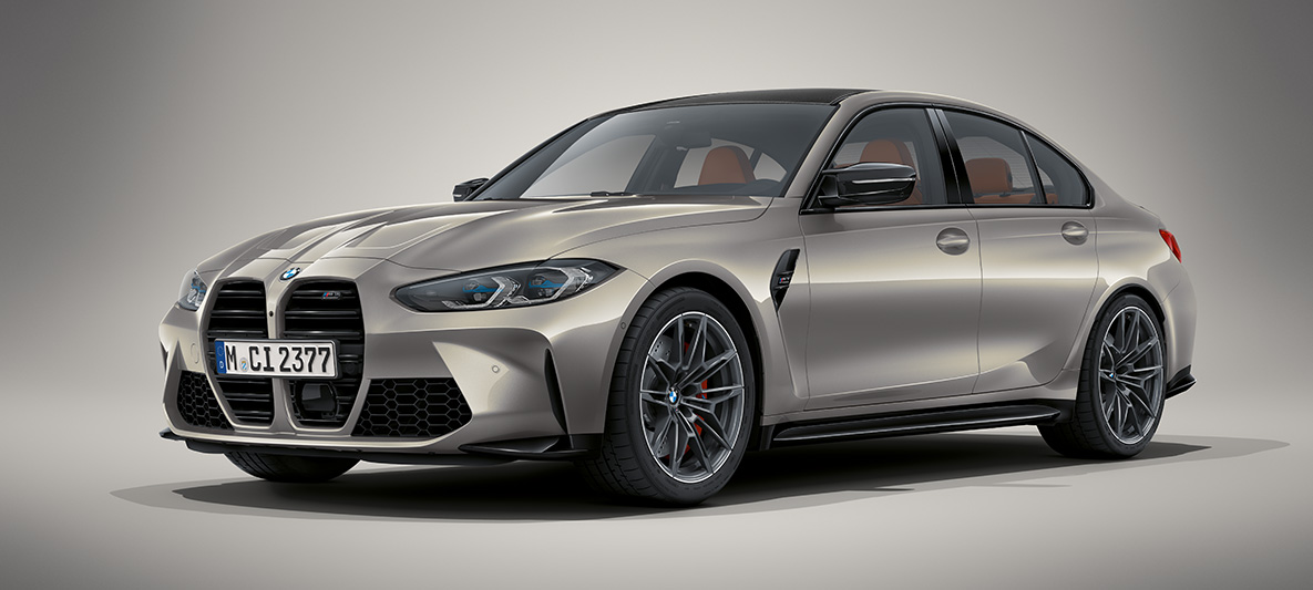 BMW Individual Oxide Grey metalik BMW M3 limuzina G80 2020 BMW M3 limuzina BMW Individual Oxide Grey metalik G80 2020 tročetvrtinski pogled sprijeda u mirovanju