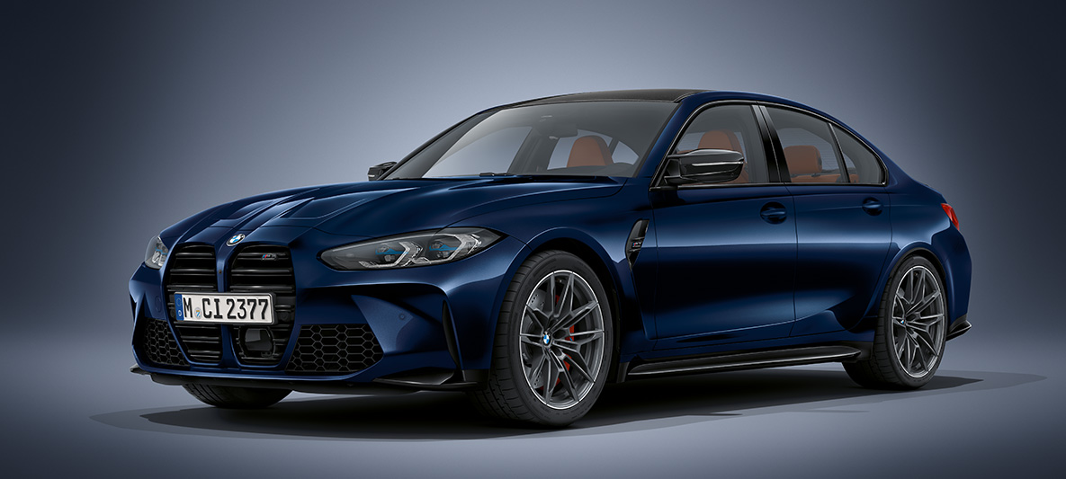 BMW Individual Tanzanite Blue metalik BMW M3 limuzina G80 2020 BMW M3 limuzina BMW Individual Tanzanite Blue metalik G80 2020 tročetvrtinski pogled sprijeda u mirovanju