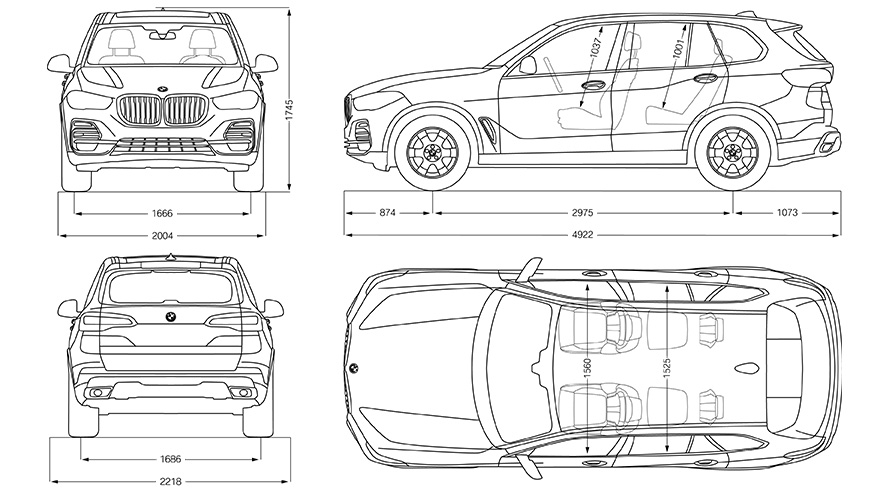 Linijski crtež BMW X5 dimenzije Linijski crtež BMW X5 dimenzije