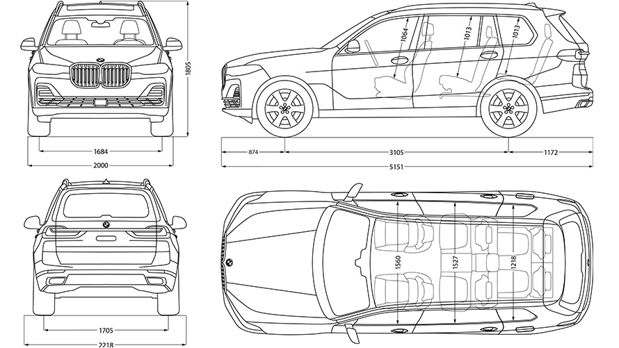 Linijski crtež BMW X7 dimenzija Linijski crtež BMW X7 dimenzija