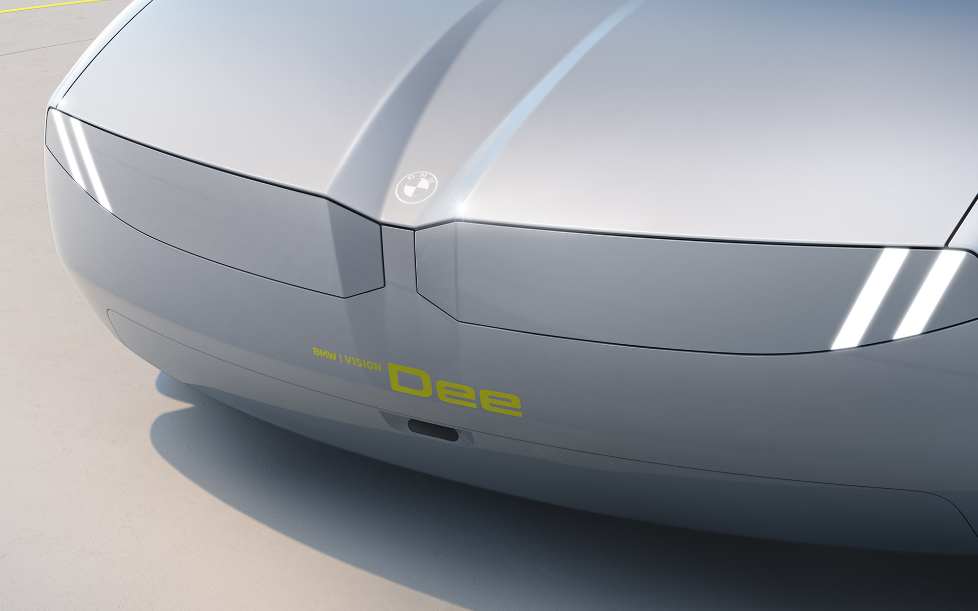 BMW i Vision Dee Vision vanjski dizajn vozila pogled sprijeda Prednja svjetla i bubreg BMW-a čine jedinstvenu grafičku površinu.