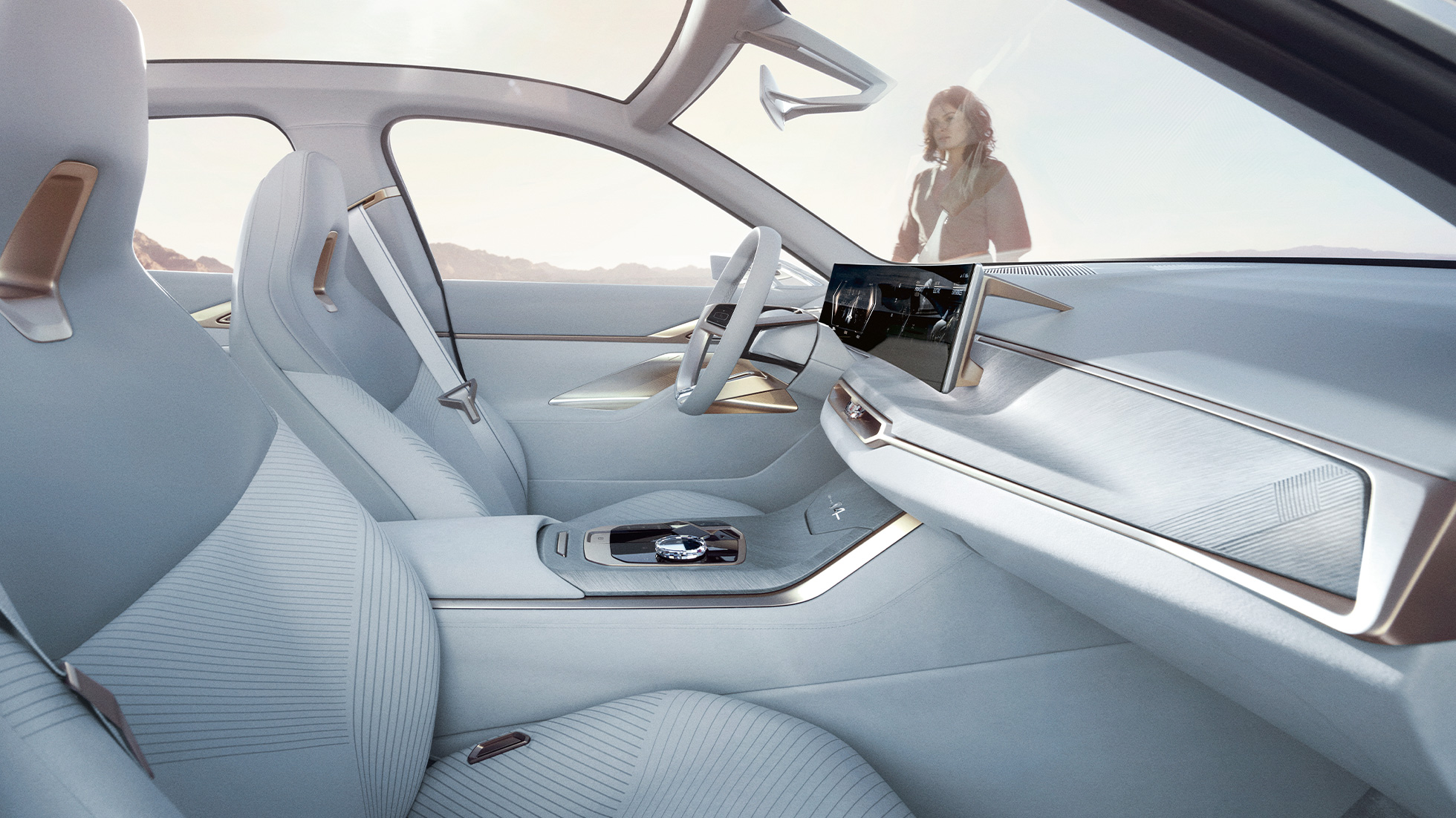 Unutrašnjost BMW Concept i4 2020 G26 Unutrašnjost BMW Concept i4 2020 G26 Električni automobil potpuno na struju BMW Gran Coupé