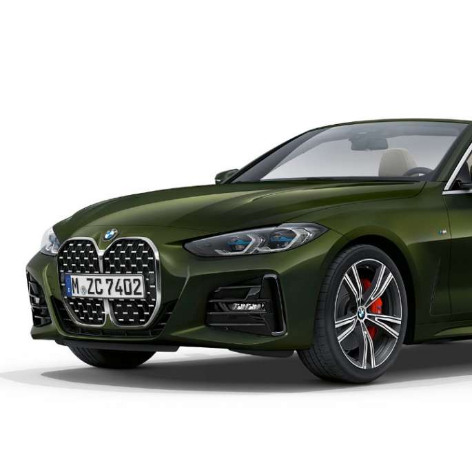 BMW serije 4 Cabrio G23 2020 osnovni model Bluestone metalik tročetvrtinski prednji prikaz